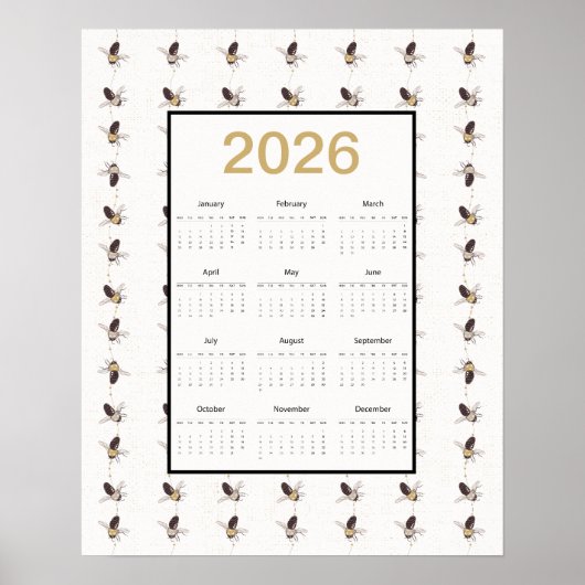 Poster 2026 Full Year Bees Calendar (Devant)