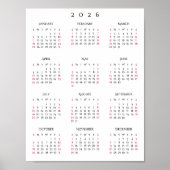 Poster 2026 Full Year Home Office Yearly Wall Calendar (Devant)