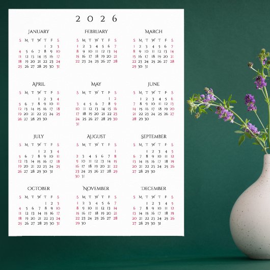 Poster 2026 Full Year Home Office Yearly Wall Calendar