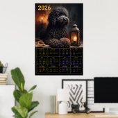 Poster 2026 Goldendoodle with Lantern and Candle Calendar (Bureau à domicile)