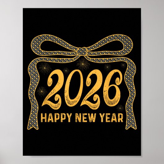 Poster 2026 Happy New Year Bow Fireworks Celebration Desi (Devant)