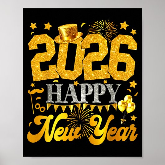 Poster 2026 Happy New Year Party Fireworks New Years Eve  (Devant)