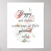 Poster 2026 JW Année Texte Matthieu 5:3 avec fleurs de pr (Devant)