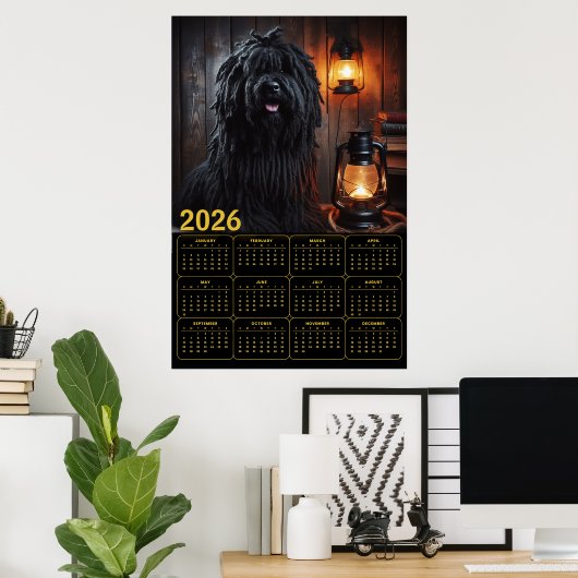 Poster 2026 Komondor with Lanterns and Books Calendar (Bureau à domicile)