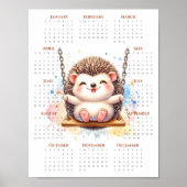 Poster 2026 One-Page Calendar Cute Hedgehog on Swing (Devant)