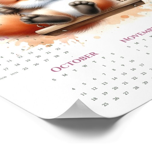 Poster 2026 One-Page Calendar Whimsical Fox on Swing (Coin)