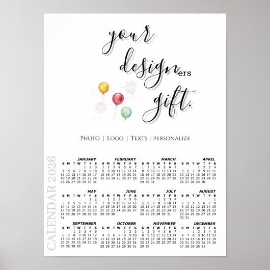 Poster 2026 Photo Calendar Template, Large / White (Devant)
