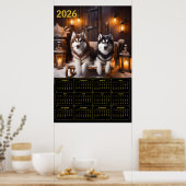 Poster 2026 Siberian Huskies on Sled Calendar (Cuisine)