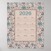 Poster 2026 Teal Flowers Calendar (Devant)