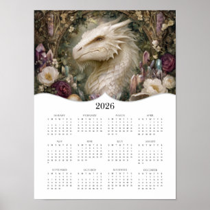Poster 2026 White Dragon Imaginaire Art Calendrier de l'a