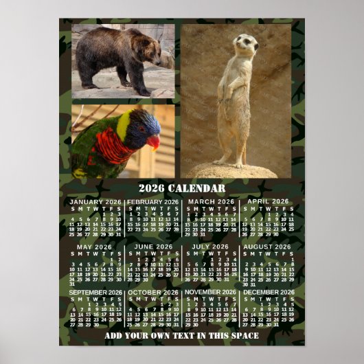 Poster 2026 Year Monthly Calendar Camouflage Add 3 Photos (Devant)