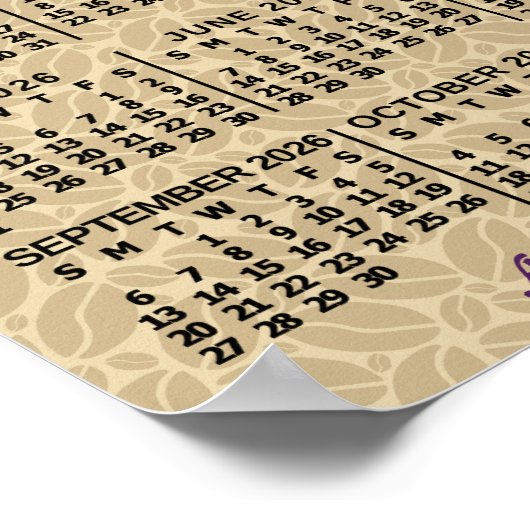 Poster 2026 Year Monthly Calendar Coffee Beans 3 Photos (Coin)