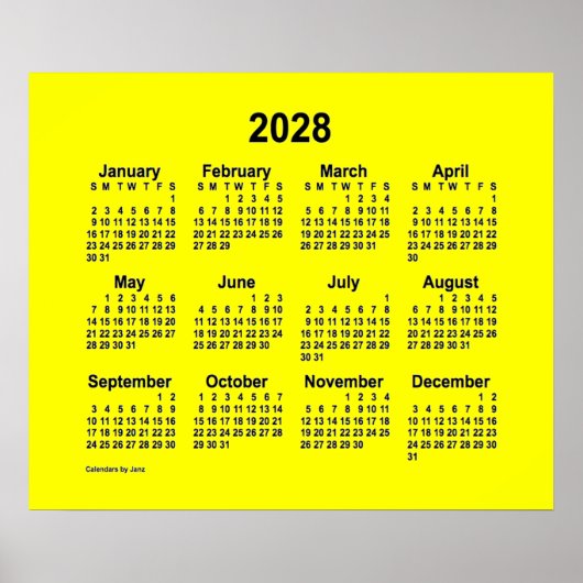 Poster 2028 Yellow Calendar by Janz Print (Devant)