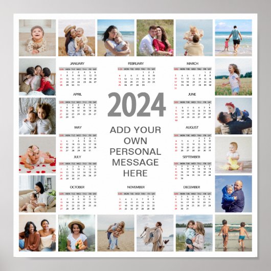Poster 20 Collage Photo 2024 Année En Coup D'Oeil Calendr (Devant)