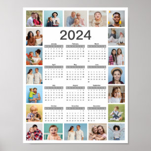 Poster 20 Collage Photo 2024 Année En Coup D'Oeil Calendr