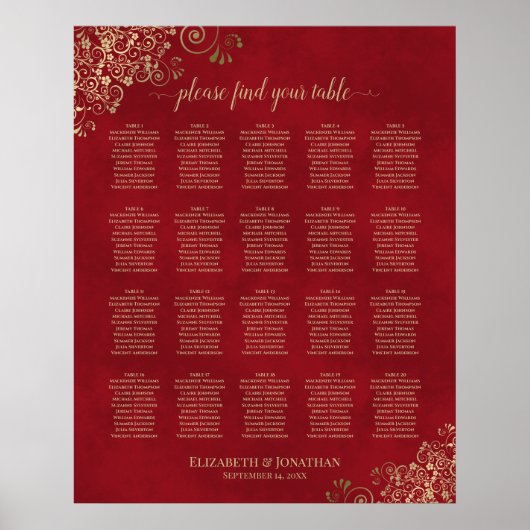 Poster 20 Frilles d'or de table sur le Mariage rouge (Devant)