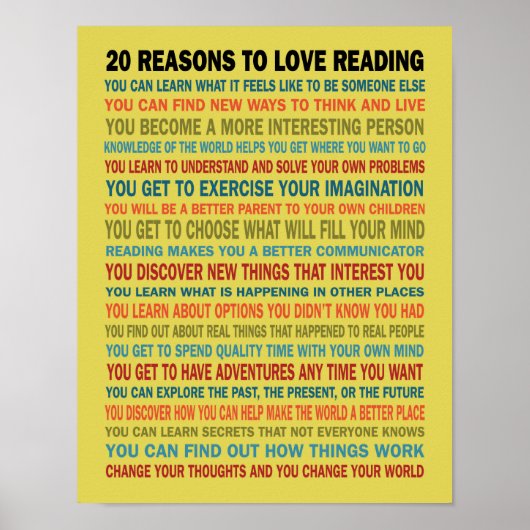 Poster 20 raisons d'aimer les livres de lecture (Devant)