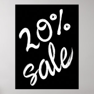 Poster 20% Signe de vente, 18x24 Vente noir et blanc