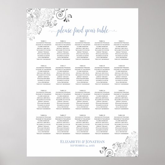 Poster 20 Table Mariage Assise Graphique Blanc & Bleu (Devant)