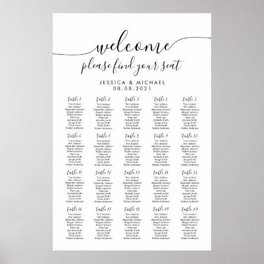 Poster 20 Tables de Bienvenue Mariage 200 Invités Plan de (Devant)