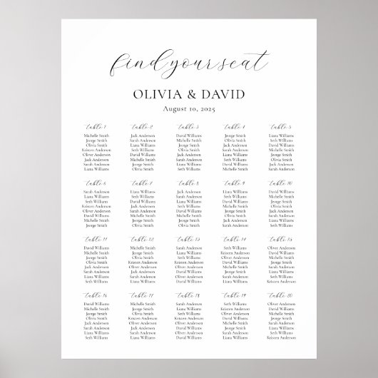 Poster 20 Tables Trouvez Simplement Votre Siège Carte De  (Devant)