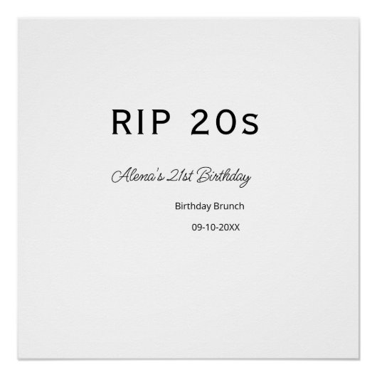 Poster 20s 21e anniversaire simple date de brunch minimal (Devant)