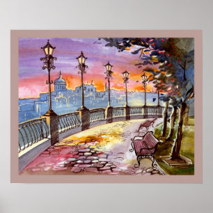 Poster 20x16 Abstrait City Scene Wall Art