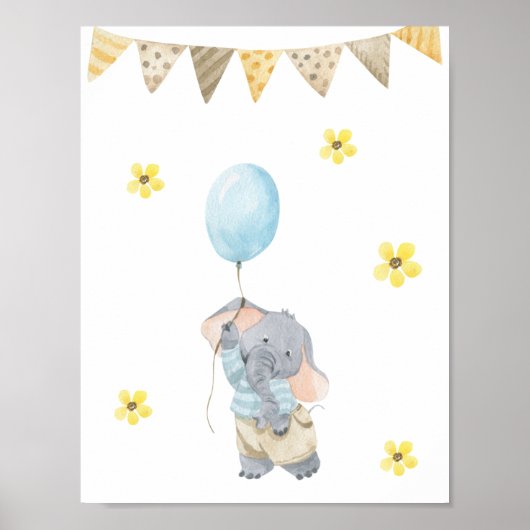 Poster 21.6x27.9cm - Little Elephant With Balloon (Voorkant)