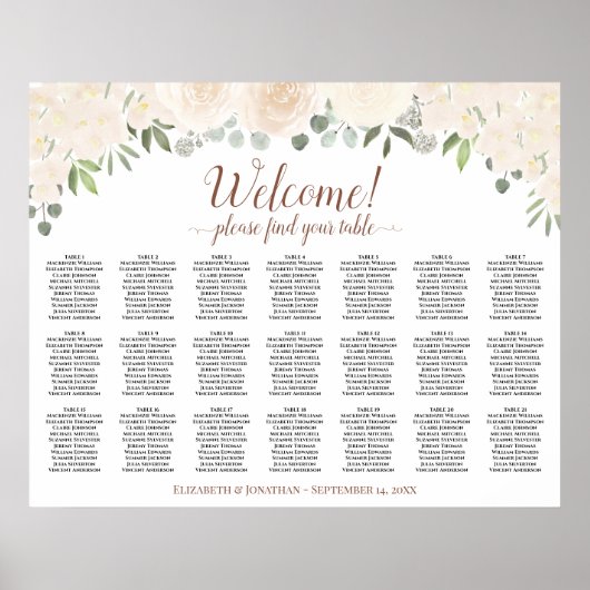 Poster 21 Table Blush Roses Mariage Plan de Table (Devant)