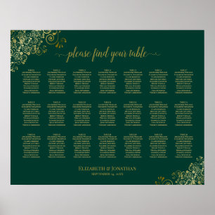 Poster 21 Table Wedding Seating Chart Emerald Green Gold