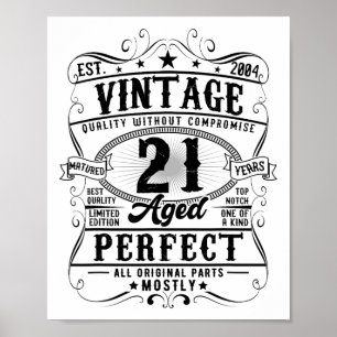Poster 21e anniversaire 21 ans Vintage Est 2004 Anniversa