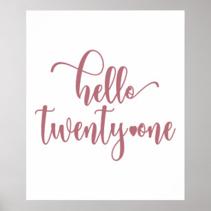 Poster 21e Anniversaire Femmes Bonjour 21 mignonne 21 ans