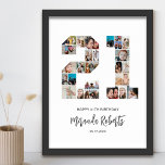 Poster 21e anniversaire Numéro 21 Photo personnalisée Col<br><div class="desc">Célébrez le 21ème anniversaire avec cette affiche personnalisée de collage photo numéro 21. Ce cadeau personnalisable est également parfait pour un anniversaire mariage. C'est une excellente façon de présenter des souvenirs précieux de votre vie de mariage et de marié. L'affiche comporte un collage de photos qui capturent ces moments spéciaux,...</div>