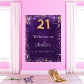Poster 21e anniversaire parties scintillant violet scinti