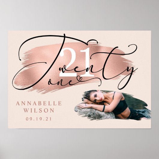 Poster 21e anniversaire Rose Gold & Pink Photo (Devant)