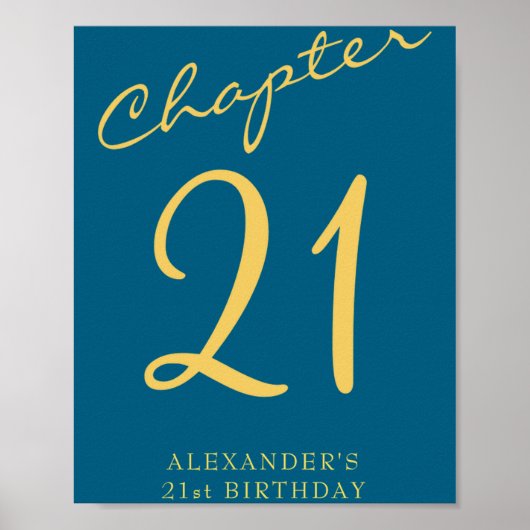 Poster 21st Birthday Party Gold Script Blue (Devant)