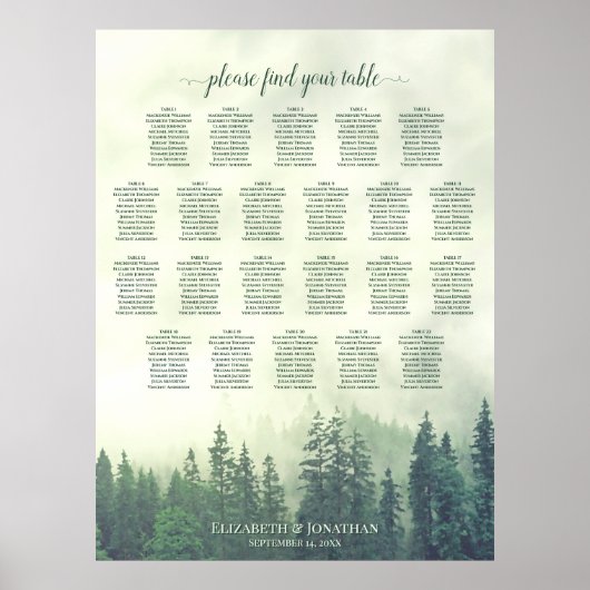 Poster 22 Table des Pins Verts Plan de Table de Mariage (Devant)