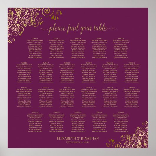 Poster 22 Table Lacy Gold sur Cassis Mariage graphique (Devant)