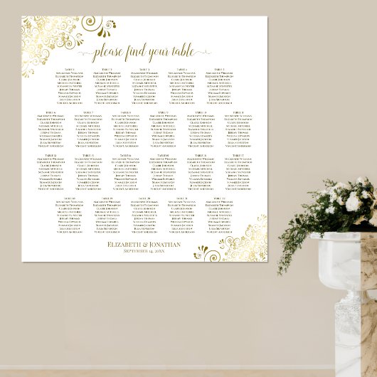 Poster 22 Table Lacy Or en Blanc Plan de Table de Mariage