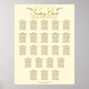 Poster 22 Table Simple Gold Cream Wedding Seating Chart