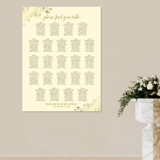 Poster 23 Table Cream & Gold Frills Mariage Seating Chart