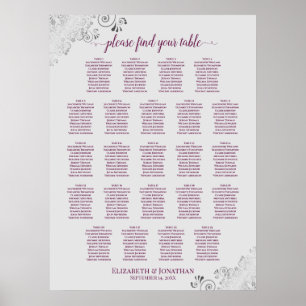 Poster 23 Table Wedding Seating Chart Cassis on Gray