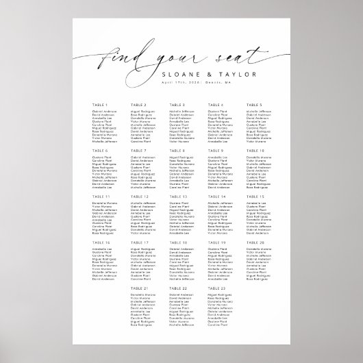 Poster 23 Tables Élégantes Trouvez Votre Siège Carte De S (Devant)