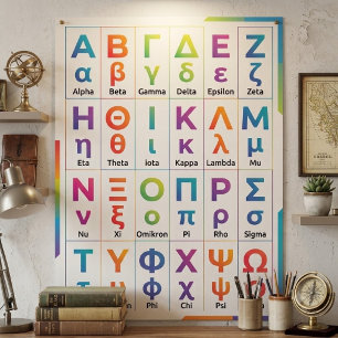 Poster 24 Minuscules Majuscules Colorées - Alphabet Grec