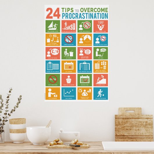 POSTER 24 MOYENS DE SURMONTER LA PROCRASTINATION (Cuisine)