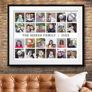Poster 24 Photo Collage avec nom de famille Date - Blanc