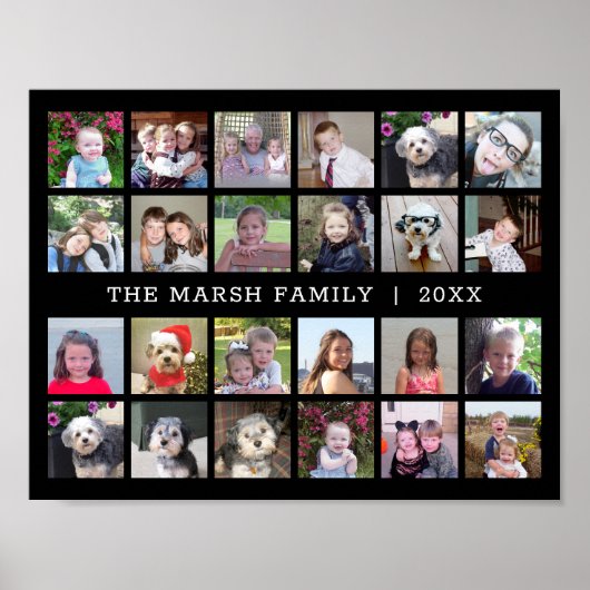 Poster 24 Photo Collage avec nom de famille Date - noir (Devant)