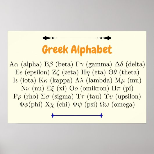 Poster 24 Symboles | Alphabet grec ancien horizontal (Devant)