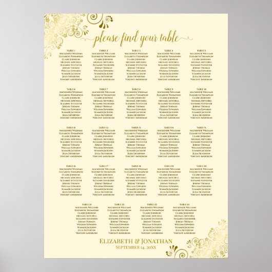 Poster 24 Table Gold & Cream Chic Mariage Seating Chart (Devant)