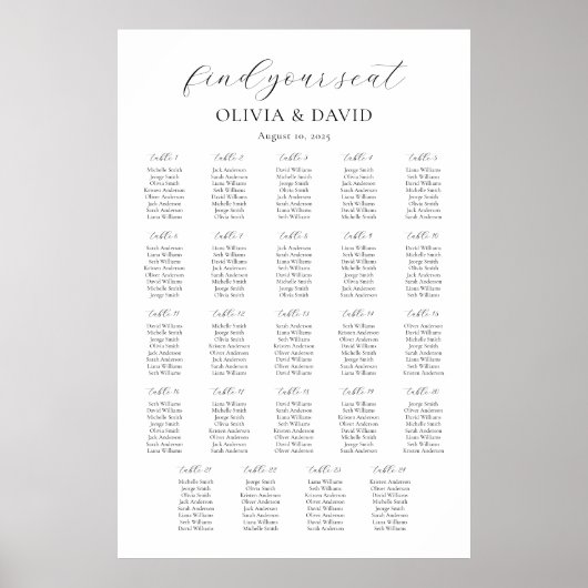 Poster 24 Tables Simple Trouvez votre place Plan de table (Devant)